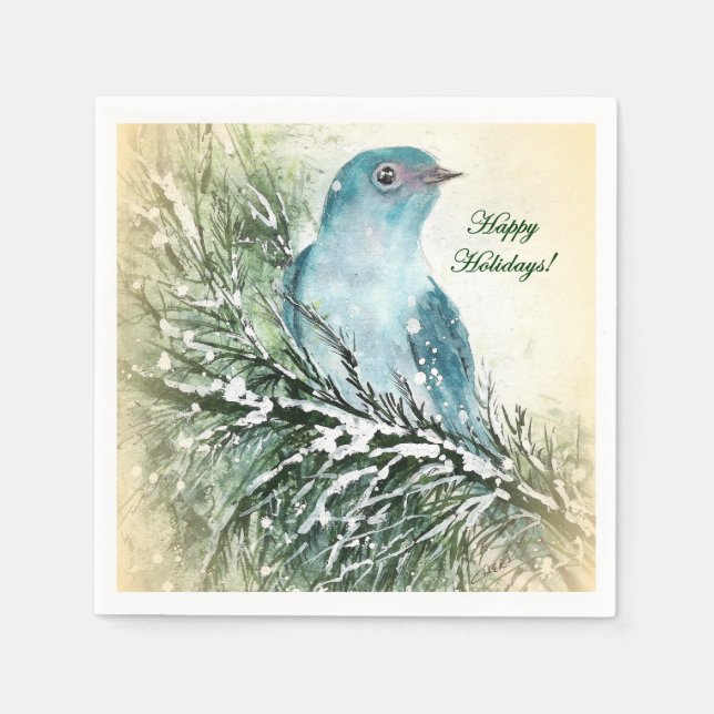 Bluebird Holiday Cocktail Napkin (Front)