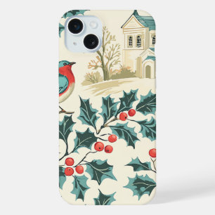 Bluebird Holly Christmas Winter Church iPhone 15 Plus Case