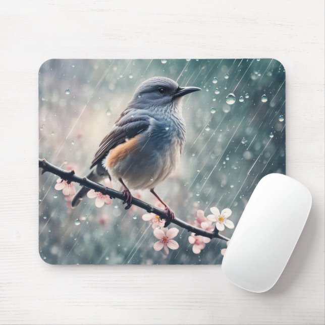 Bluebird In a Rainy Window Mouse Mat (With Mouse)