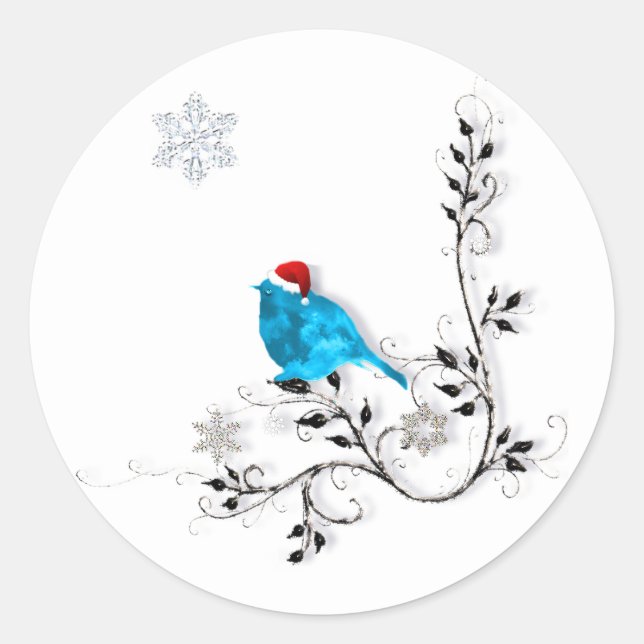 Bluebird in a Santa Hat! Classic Round Sticker (Front)