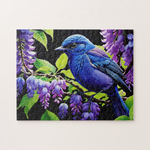 Bluebird in the Wisteria Jigsaw Puzzle