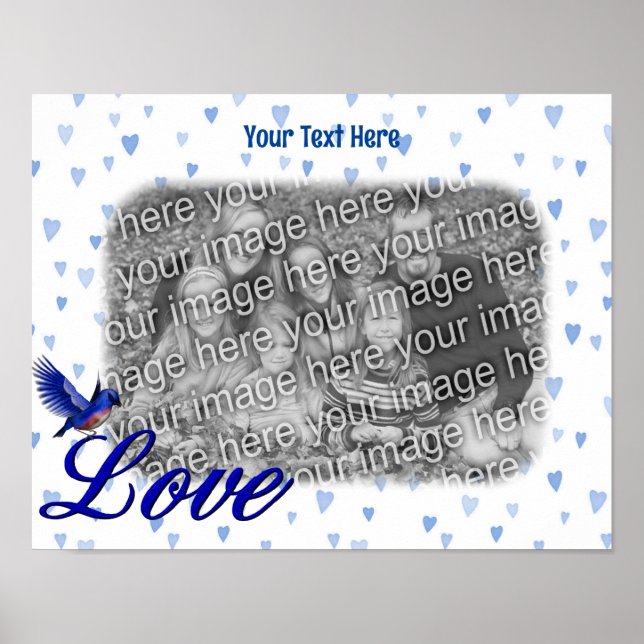 Bluebird Love Blue Hearts Frame Add Your Photo  Poster (Front)