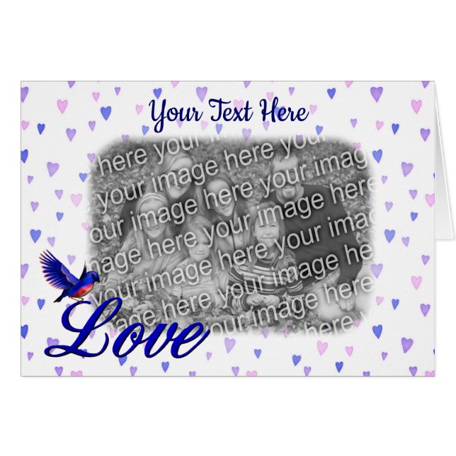 Bluebird Love Blue Hearts Personalized Photo Card (Front Horizontal)