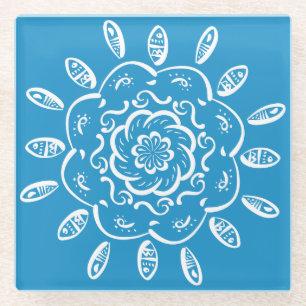 Bluebird Mandala Glass Coaster