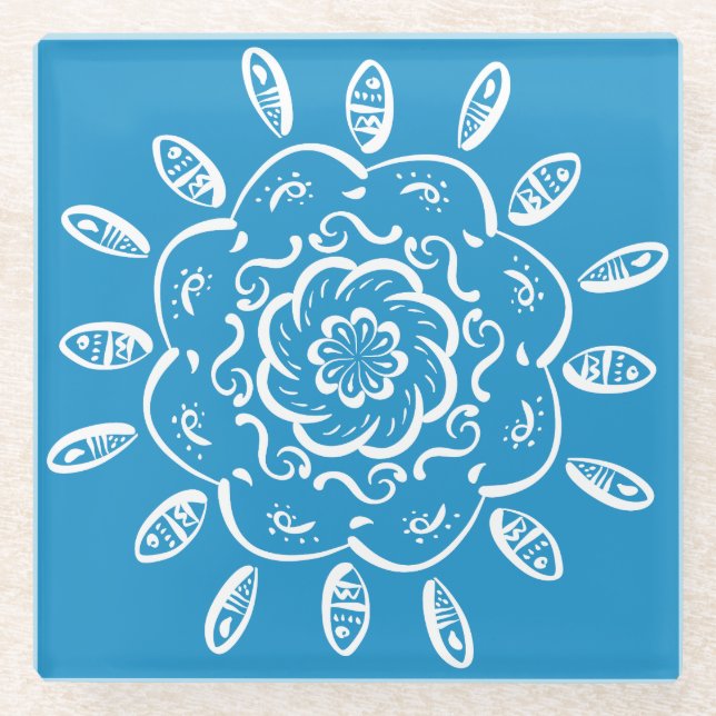 Bluebird Mandala Glass Coaster (Front)