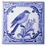 Bluebird Mediterranean Blue Bird Folk Animal Tile<br><div class="desc">summery sicilian ceramic tile, italian hand painted pattern, mediterranean bluebirds portuguese farmhouse, blue and white bird nature, birds bluebird botanical countryside, bold portugal, authentic classic traditional painting, vintage antique rustic country, folk art spanish mexican talavera,  animal or animals decor</div>