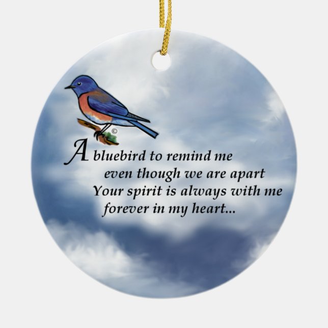 Bluebird Memorial Poem Ceramic Tree Decoration (Front)