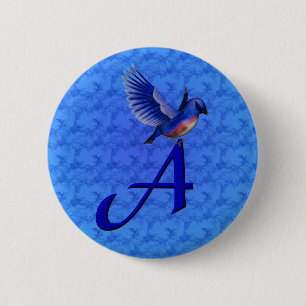 Bluebird Monogram Initial A 6 Cm Round Badge