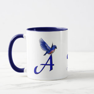 Bluebird Monogram Initial A Elegant Personalised Mug