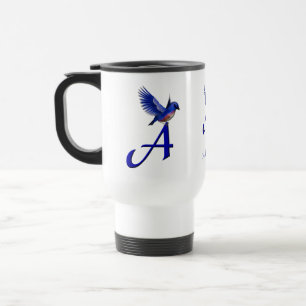 Bluebird Monogram Initial A Elegant Personalised Travel Mug