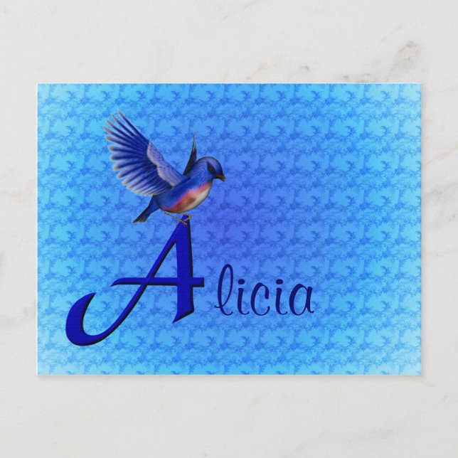 Bluebird Monogram Initial A Name Personalised Postcard (Front)