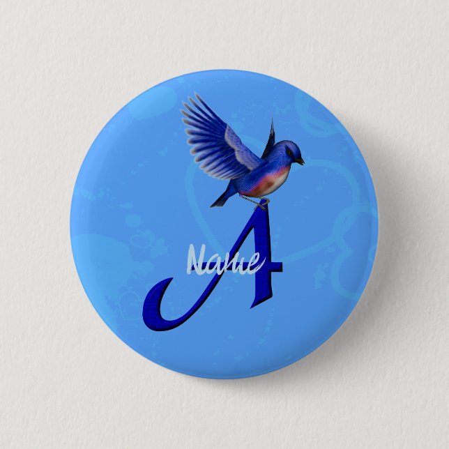 Bluebird Monogram Initial A Personalised 6 Cm Round Badge (Front)