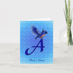 Bluebird Monogram Initial A Personalised Note Card