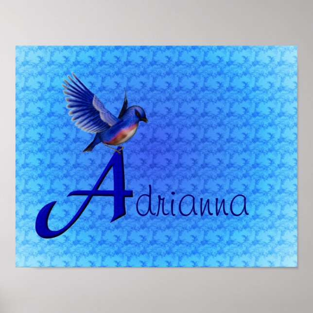 Bluebird Monogram Initial A Personalised Poster (Front)