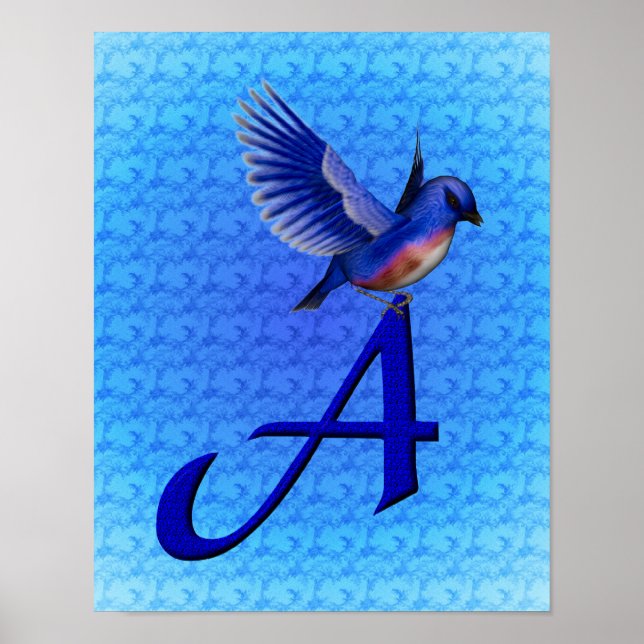 Bluebird Monogram Initial A Poster (Front)