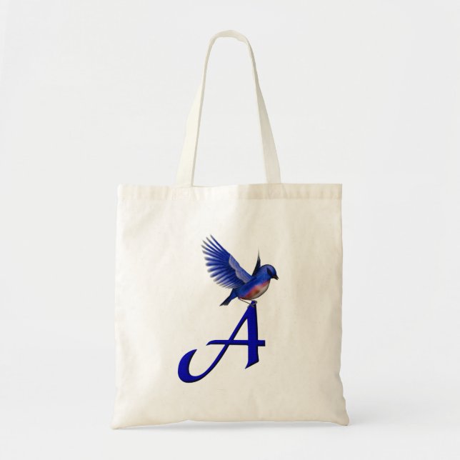 Bluebird Monogram Initial A Tote Bag (Front)
