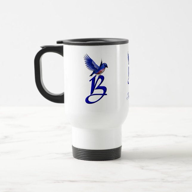 Bluebird Monogram Initial B Elegant Personalised Travel Mug (Left)