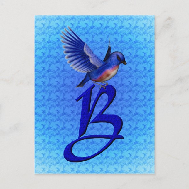 Bluebird Monogram Initial B Elegant Postcard (Front)