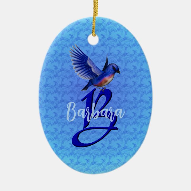 Bluebird Monogram Initial B Personalised Ceramic Tree Decoration (Front)