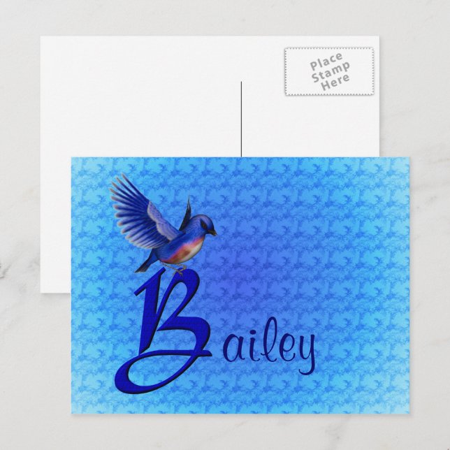 Bluebird Monogram Initial B Personalised Postcard (Front/Back)