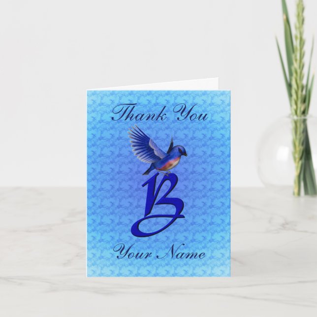 Bluebird Monogram Initial B Personalised Thank You Card (Front)