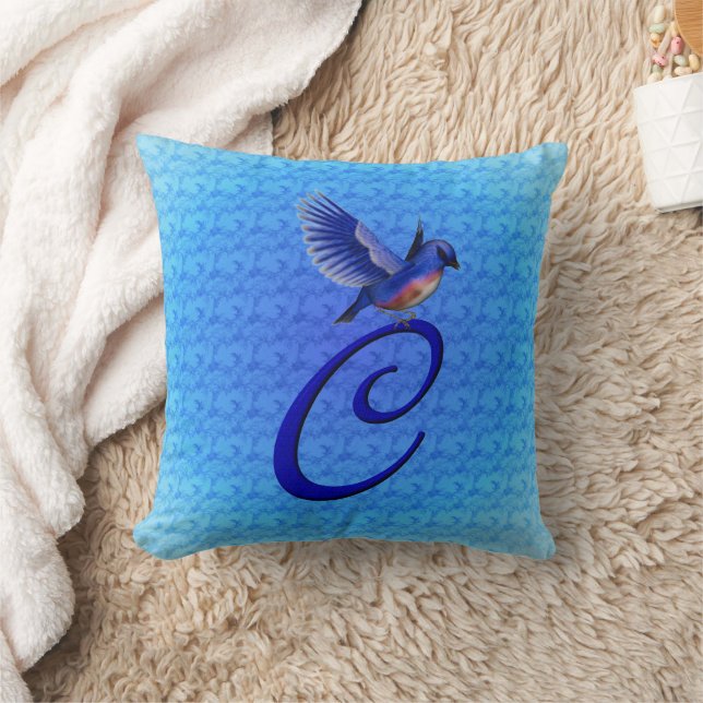 Bluebird Monogram Initial C  Cushion (Blanket)