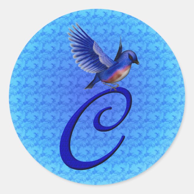Bluebird Monogram Initial C Elegant Classic Round Sticker (Front)