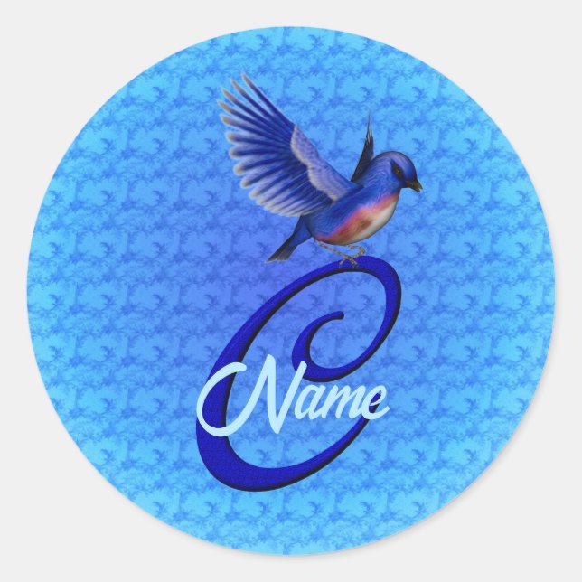 Bluebird Monogram Initial C Elegant Personalised Classic Round Sticker (Front)