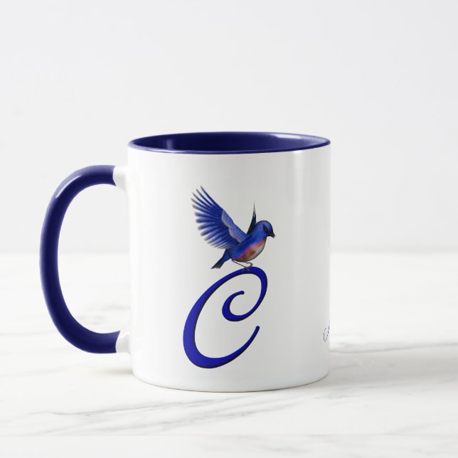 Bluebird Monogram Initial C Elegant Personalised Mug (Left)