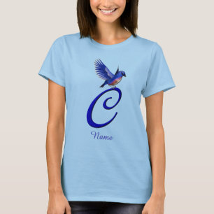 Bluebird Monogram Initial C Elegant Personalised T-Shirt