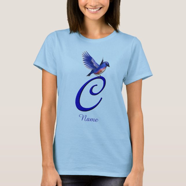 Bluebird Monogram Initial C Elegant Personalised T-Shirt (Front)