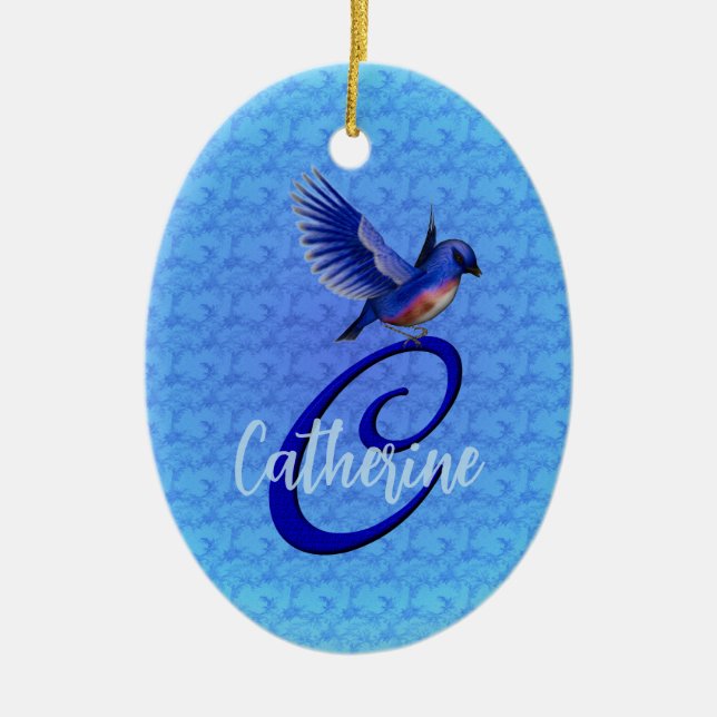 Bluebird Monogram Initial C Personalised Ceramic Tree Decoration (Front)