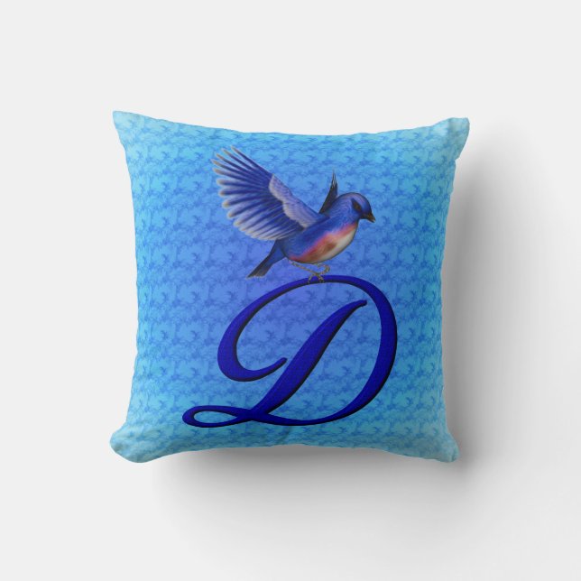 Bluebird Monogram Initial D Cushion (Front)