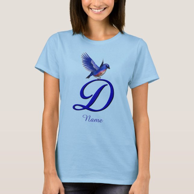 Bluebird Monogram Initial D Elegant Personalised T-Shirt (Front)
