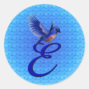 Bluebird Monogram Initial E Elegant Classic Round Sticker