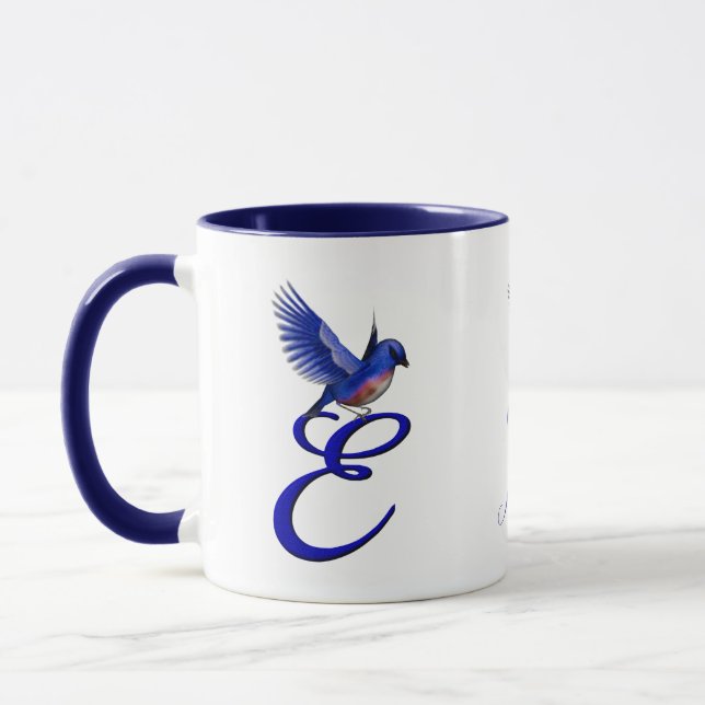 Bluebird Monogram Initial E Elegant Personalised Mug (Left)