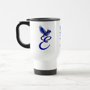 Bluebird Monogram Initial E Elegant Personalised Travel Mug