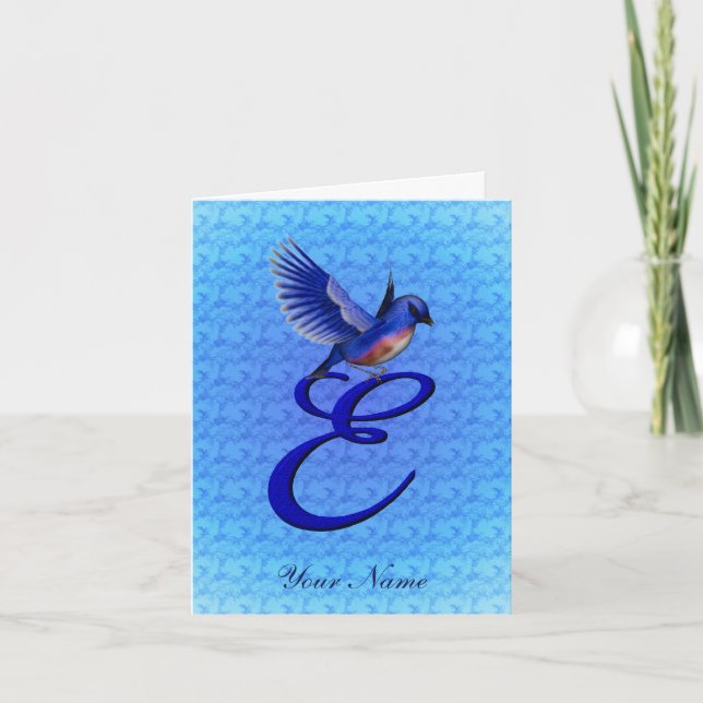 Bluebird Monogram Initial E Personalised Note Card (Front)