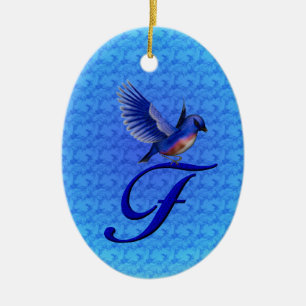 Bluebird Monogram Initial F  Ceramic Tree Decoration