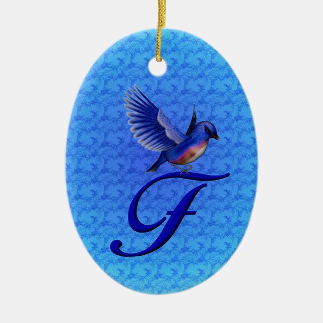 Bluebird Monogram Initial F  Ceramic Tree Decoration (Front)
