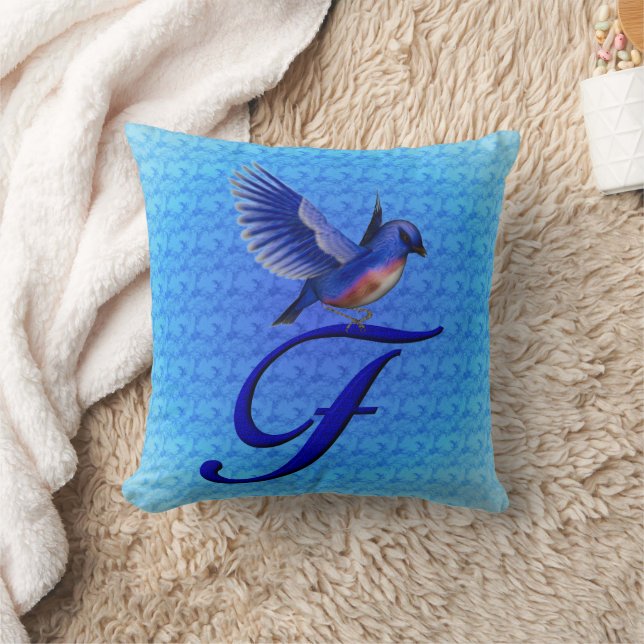 Bluebird Monogram Initial F Cushion (Blanket)