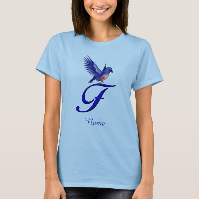 Bluebird Monogram Initial F Elegant Personalised T-Shirt (Front)