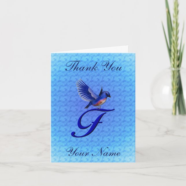 Bluebird Monogram Initial F Personalised Thank You Card (Front)