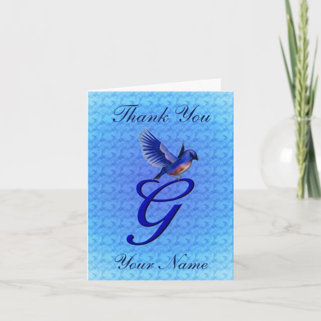 Bluebird Monogram Initial G Personalised Thank You Card (Front)