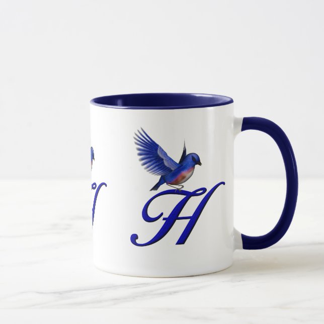 Bluebird Monogram Initial H Elegant Mug (Right)