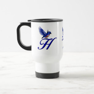 Bluebird Monogram Initial H Elegant Personalised Travel Mug