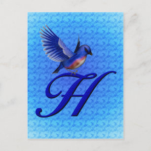 Bluebird Monogram Initial H Elegant Postcard