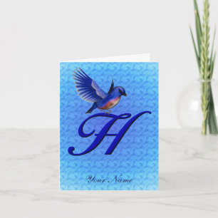 Bluebird Monogram Initial H Personalised Note Card