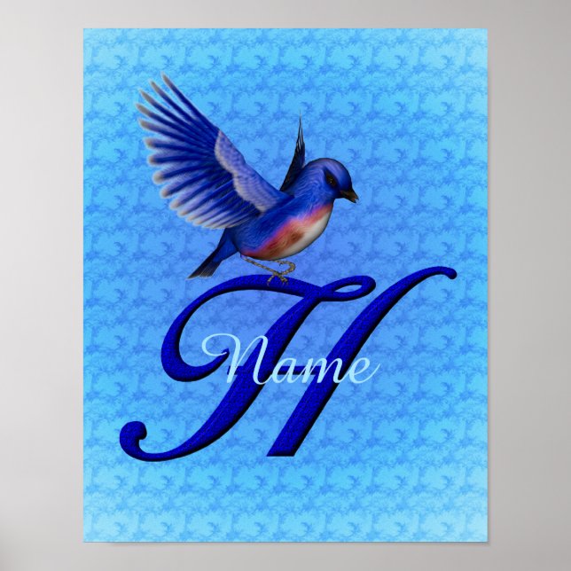 Bluebird Monogram Initial H Personalised Poster (Front)