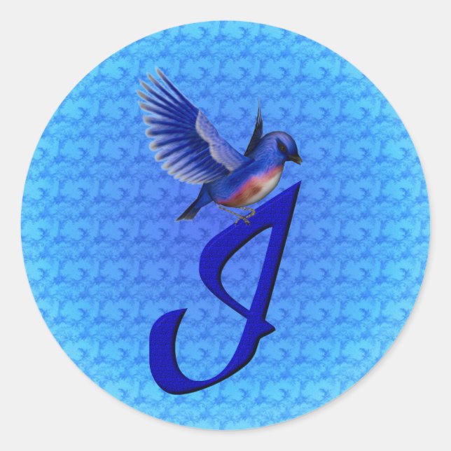 Bluebird Monogram Initial I Elegant Classic Round Sticker (Front)